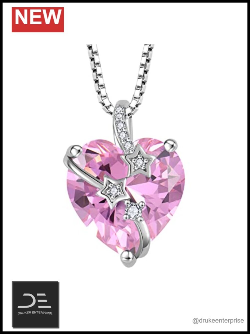 925 Sterling Silver Star Heart Birthstone Necklace Women Cubic Zirconia